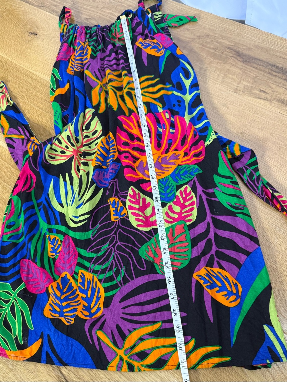 La Mer Luxe Black & Neon Tropical Halter Dress Leaf Print Tie Waist Small - Picture 6 of 9